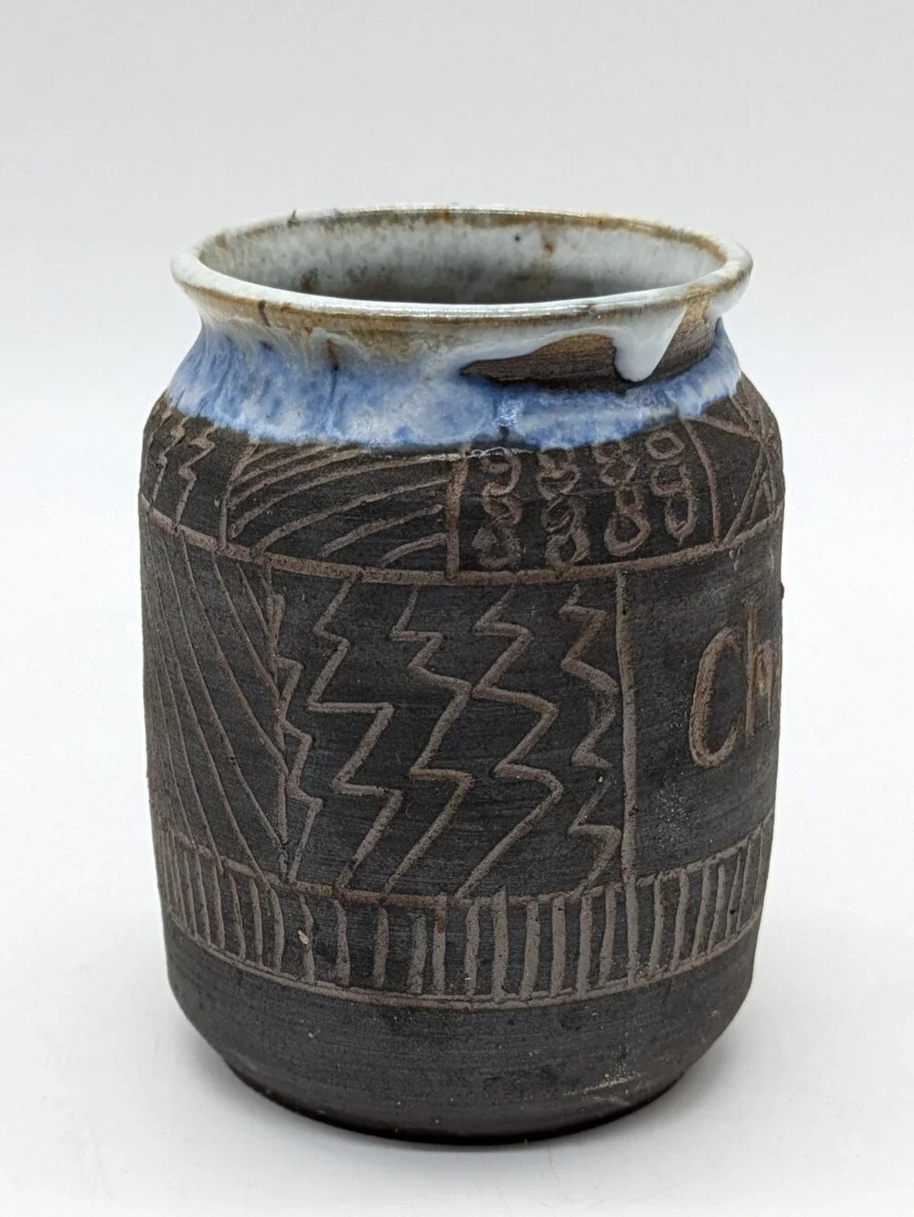 Handmade Ceramic Chives Etches Small Vessel Bud Vase